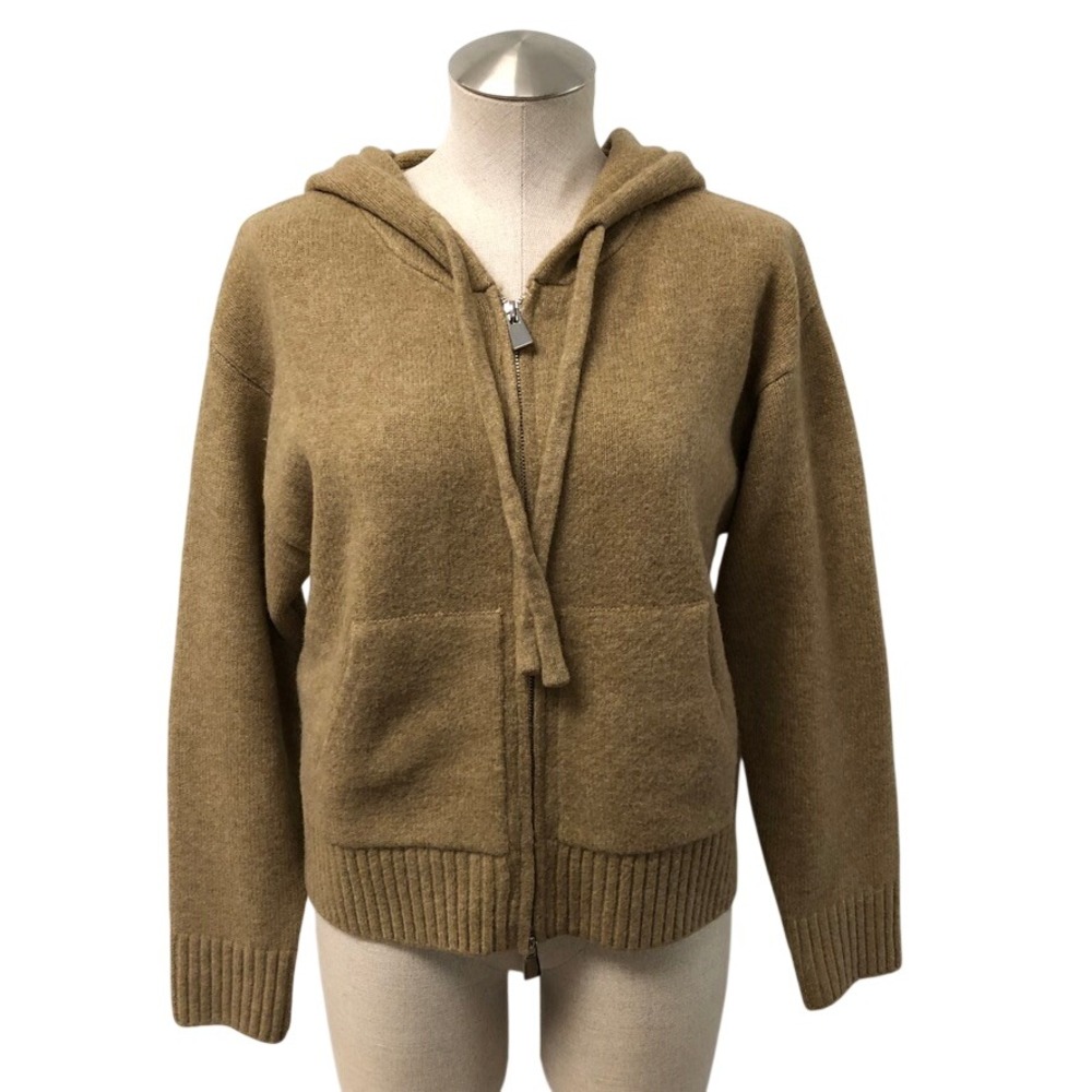 Zara Hoodie Womens XS Brown Full Zip Long Sleeve Wool Blend Knit Minimalist